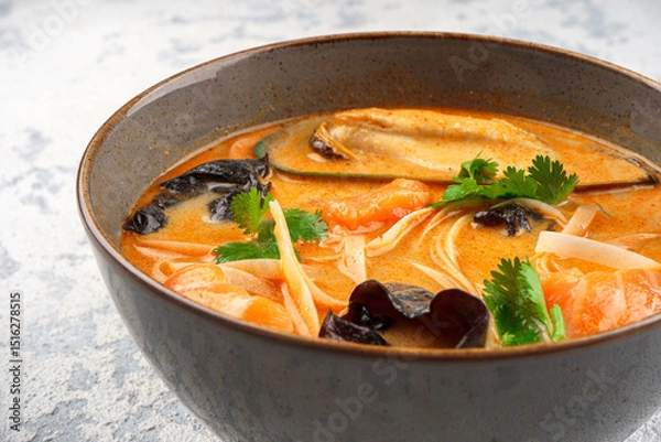 Obraz Laksa soup with coconut spicy broth.