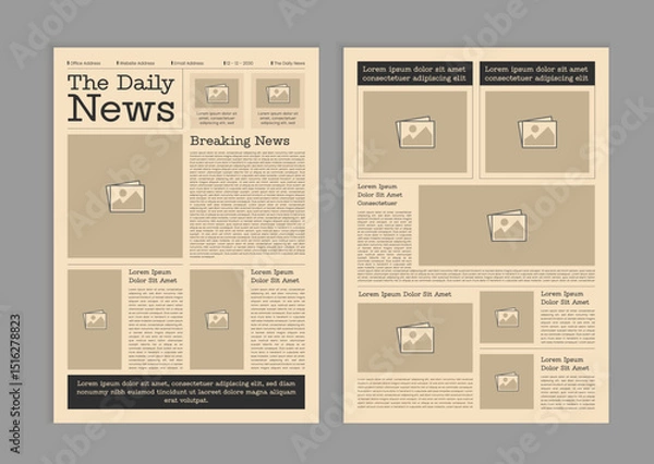 Fototapeta Graphical layout newspaper template. Editable magazine design or vintage old newspaper template