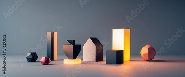 Obraz Geometric Shapes Composition with Light and Shadow, Abstract Art, Modern Design.
