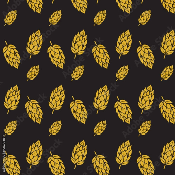 Obraz seamless pattern with golden hops on black background