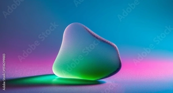 Obraz Translucent Sea Glass Pebble with Vibrant Gradient Lighting on Textured Surface.