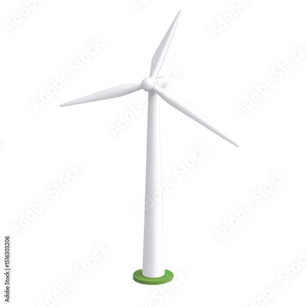 Obraz 3D cartoon wind turbine icon in dynamic angle view, realistic colors, Isolated on transparent background