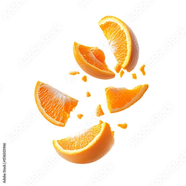 Fototapeta Exploding orange slices isolated on transparent background