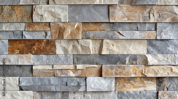 Fototapeta Stacked Stone Wall Texture with Varied Colors and Sizes