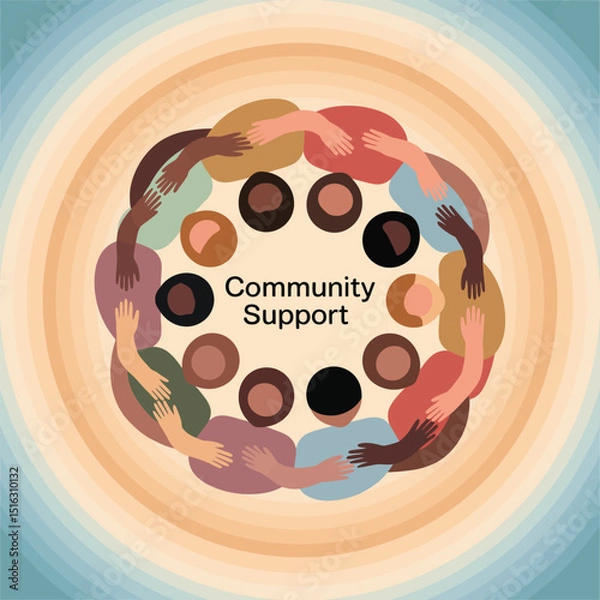 Fototapeta Vector illustration depicting community support and unity amongst diverse individuals symbolizing connection and collaboration for social benefit