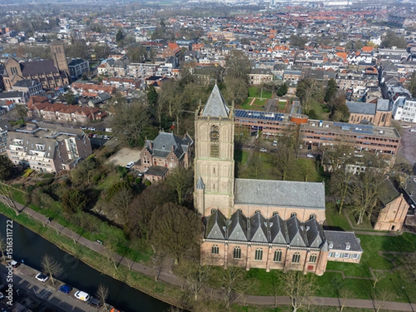 Obraz Aerial view of a historic church tower St. Maartenskerk in Tiel, Netherlands