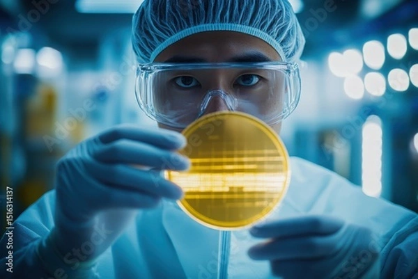 Fototapeta Professional scientist conducting lab work on infectious agents, emphasizing precision, biosafety protocols, and pathogen analysis in a controlled environment.