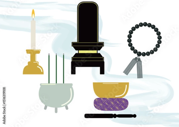 Fototapeta 仏具のセットイラスト