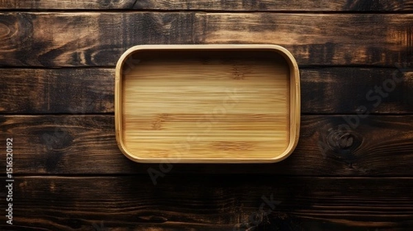 Fototapeta Natural Bamboo Tray on Rustic Wooden Table for Home Decor