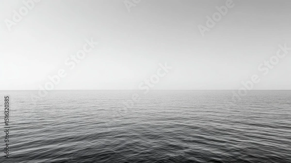 Fototapeta Minimalist black and white photography of a calm sea merging with the clear sky, creating a serene and peaceful atmosphere