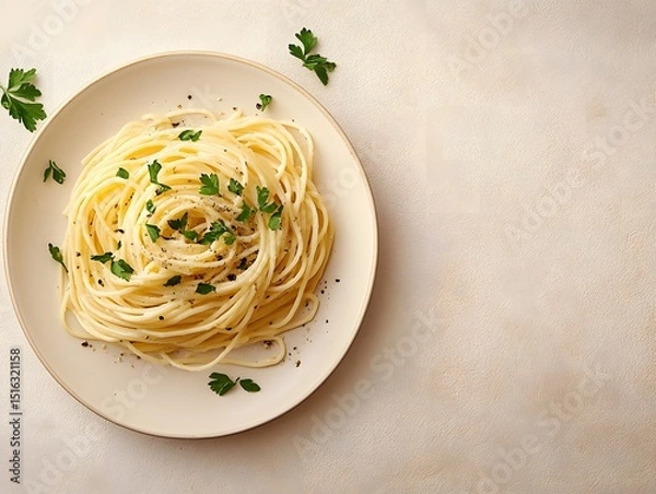 Fototapeta Delicious Plate of Spaghetti with Parsley and Black Pepper Garnish