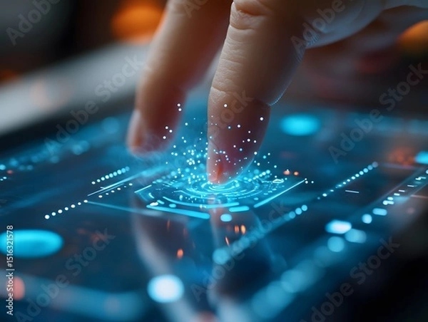 Fototapeta Futuristic Touch Interaction with Digital Interface and Visual Effects