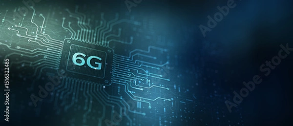 Fototapeta 6G Future Connectivity Solutions Illustrated on a Processor.