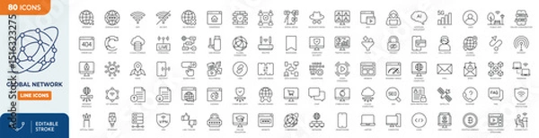 Obraz Global Network line editable icon set. Editable stroke. Vector illustration