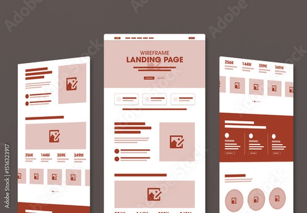 Obraz Modern Wireframe Landing Page Template UI Design Layout