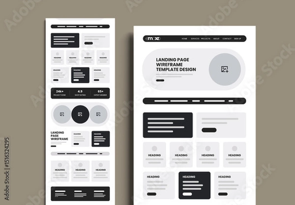 Obraz Website Wireframe Landing Page Template