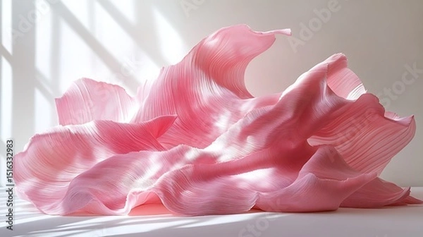 Fototapeta Soft pink fabric sculpture illuminated with ethereal light and gentle shadows