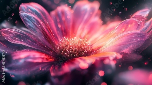Fototapeta Close-up of a pink and purple flower with shimmering effect, sparkling particles