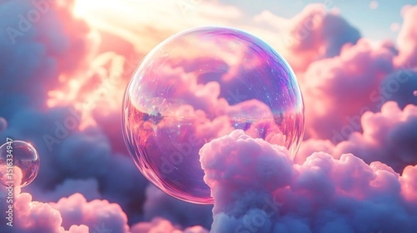 Fototapeta A Dreamscape: Translucent Orbs Floating Among Ethereal Pastel Clouds
