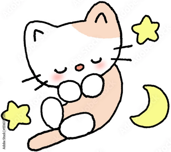 Obraz 달과 별 옆에서 잠든 고양이 캐릭터 스티커