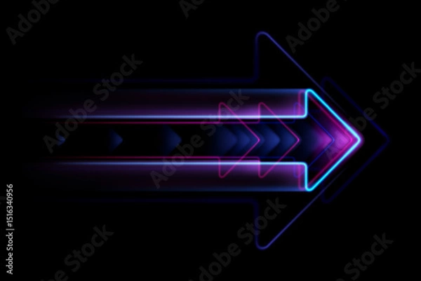 Fototapeta Neon arrow on black background