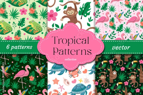 Fototapeta Summer drinks with fruits, ice and tropical vibes seamless pattern and poster for summer design, packaging, wall art, digital decor and printable party templates