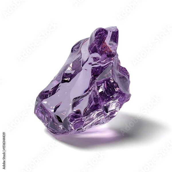 Fototapeta a shimmering amethyst fragment suspended, internal fractures refracting light into subtle purple hues, isolated crisply against pure