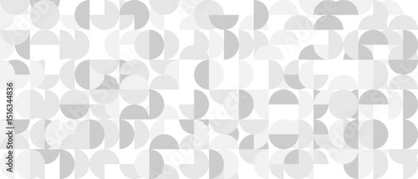 Obraz White trendy seamless background of circles and squares in modern Scandinavian style. Cover of gray geometric shapes in retro texture for wallpaper or packaging.