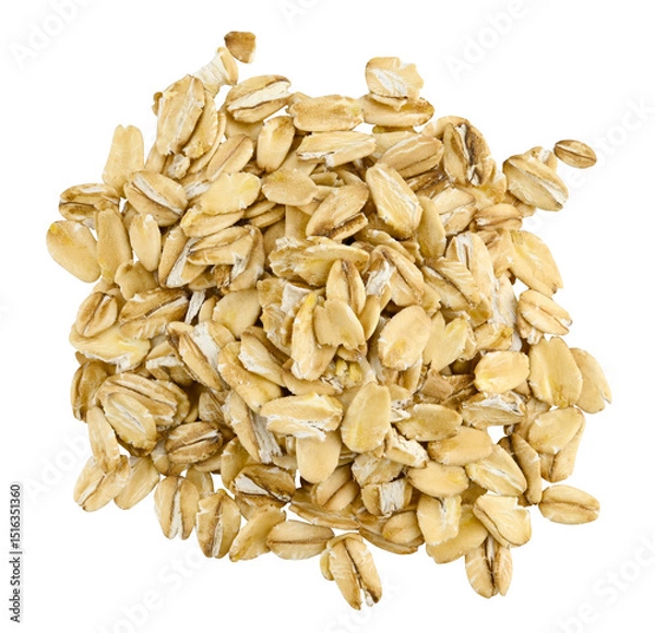 Obraz Pile oatmeal flakes isolated on a transparent background. Completely in focus. Full depth of field. Top view. PNG.