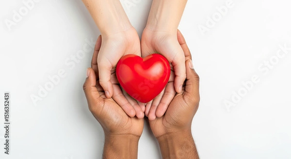 Obraz Gentle hands sharing a vibrant red heart symbolizing love care and compassion