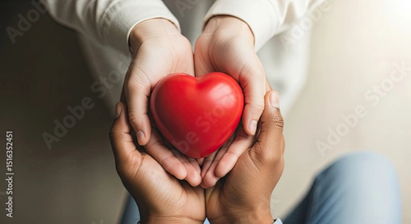 Obraz Gentle hands sharing a vibrant red heart symbolizing love care and compassion