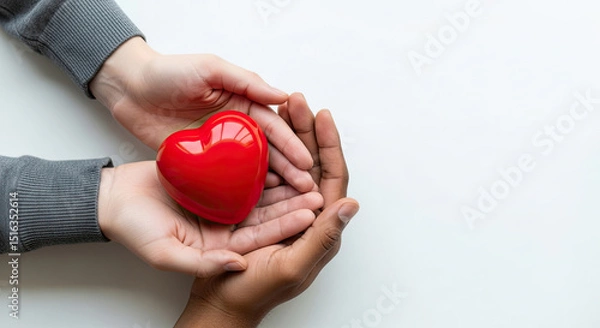 Obraz Gentle hands sharing a vibrant red heart symbolizing love care and compassion