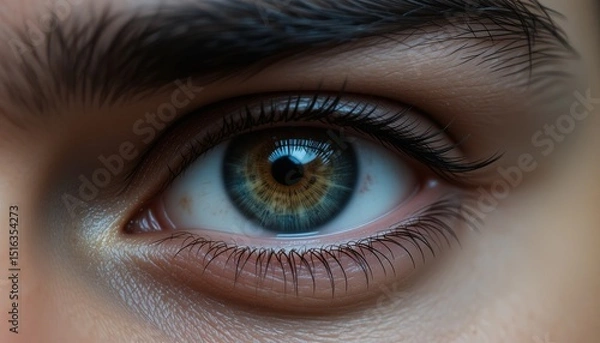 Obraz zoom in shot close up of human male eye. transition zoom to infinity black.
