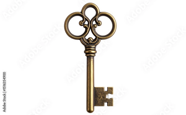 Fototapeta Antique Brass Key with Intricate Victorian Design, isolated on a transparent background