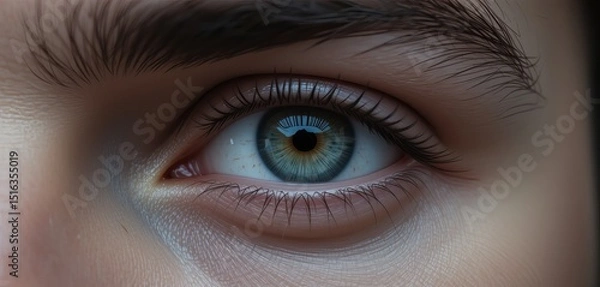 Obraz zoom in shot close up of human male eye. transition zoom to infinity black.