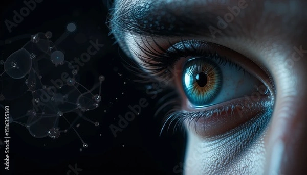 Obraz zoom in shot close up of human male eye. transition zoom to infinity black.