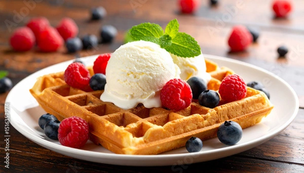 Obraz Delicious vanilla ice cream with fresh berries, a sweet and tasty dessert