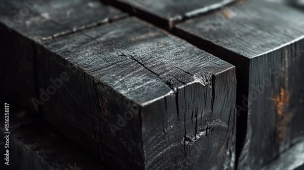 Fototapeta A stack of wood blocks with a black and white color scheme