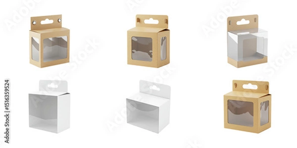 Obraz Set of cardboard and white hanging packaging boxes with window 