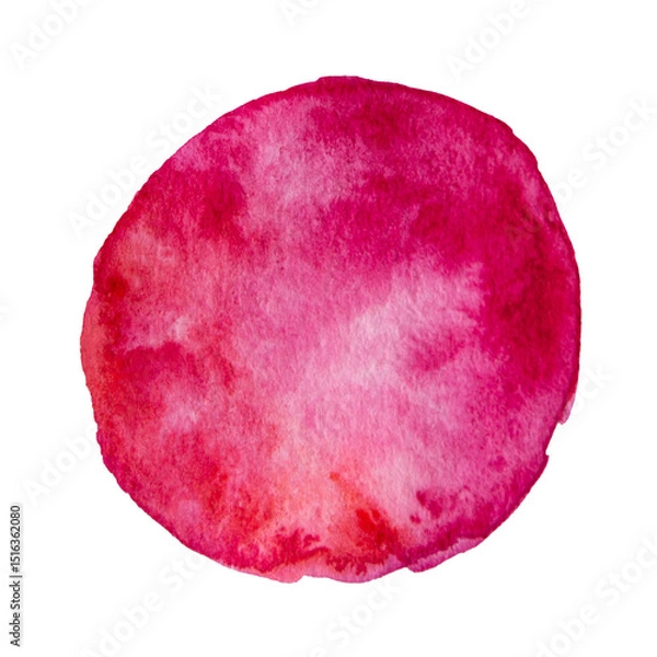 Fototapeta Pink and Red Hand Drawn Watercolor Drops Round Banner