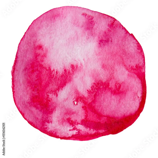 Fototapeta Pink and Red Hand Drawn Watercolor Drops Round Banner