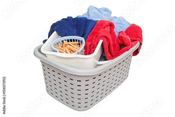 Obraz Messy laundry basket isolated on white