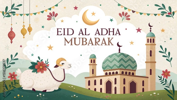 Obraz Vector of Eid Al Adha Mubarak for the celebration of Muslim community festival, Generative AI