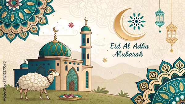 Obraz Vector of Eid Al Adha Mubarak for the celebration of Muslim community festival, Generative AI