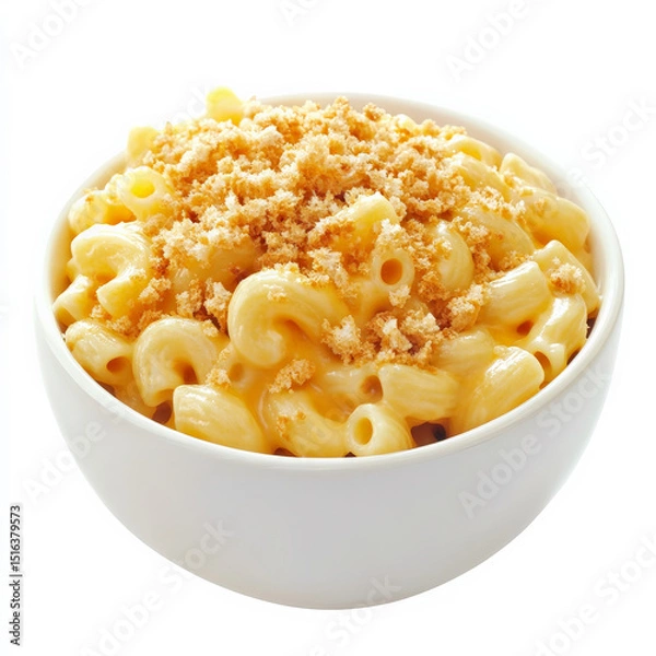 Fototapeta A classic mac and cheese bowl with elbow pasta, coated in smooth cheddar sauce and finished with crunchy breadcrumbs.