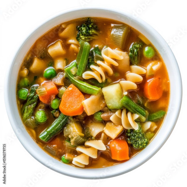 Fototapeta A creative fusion of minestrone and miso, this soup combines vegetables, pasta, and dashi-infused broth with ginger for a unique twist.