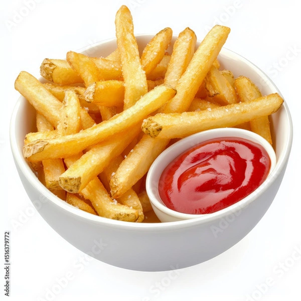 Fototapeta A bowl of golden French fries, crispy outside and soft inside, paired with classic ketchup e the ultimate snack food.