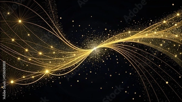 Fototapeta Background of Black Data Migration with the Concept of Abstractly sparkling Gold particles. design illustration