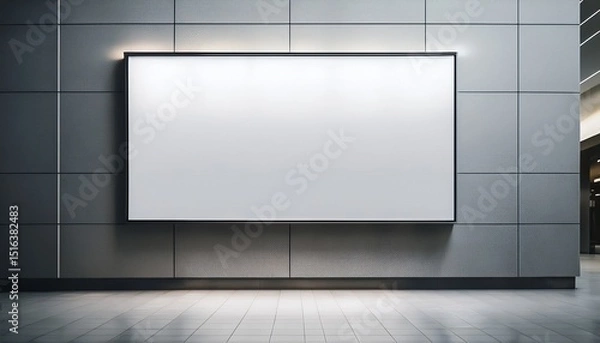 Obraz blank billboard on concrete wall in modern shopping mall grey tones spacious background ample copy space for advertising text or content