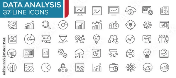 Obraz Data analysis thin line icon set. Data cloud analysis technology symbol. Containing database, statistics, analytics icons. Editable stroke. Vector illustration. 